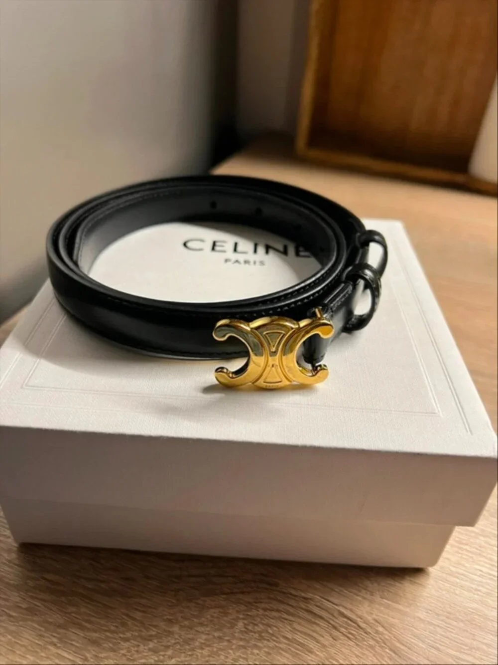 Celine Triomphe Leather Belt - Black - 2.5CM Wide - Size 90
